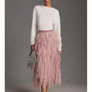 Cheri ruffle tulle midi skirt by Anthropologie